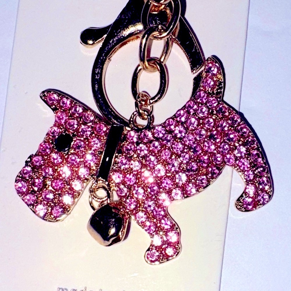 🆕 Mint Pink Sparkle Dog Bag Charm Keychain
